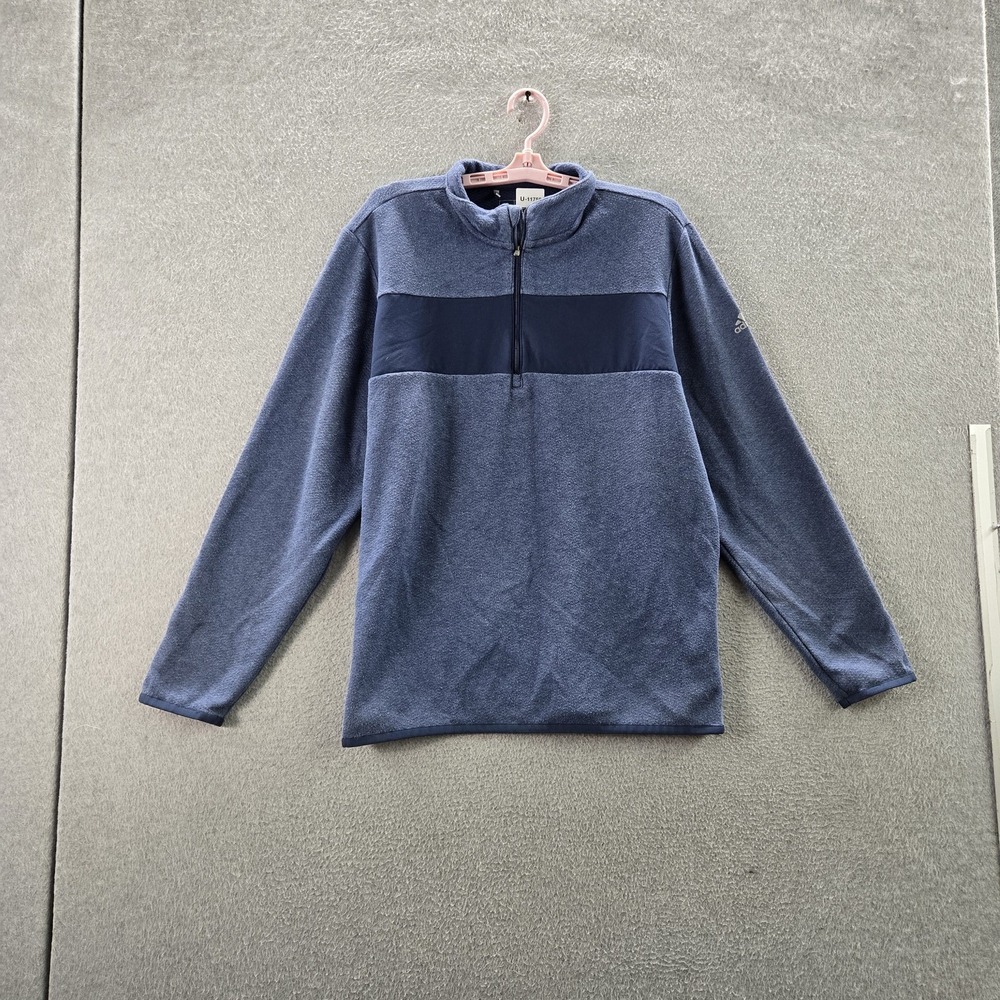 Adidas Men Sweatshirt L Blue Activewear Zipper Long Sleeve Logo